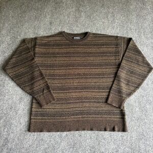 Fenzia Mens Vintage 90s Striped Crewneck Sweater Brown Tan Large 2714